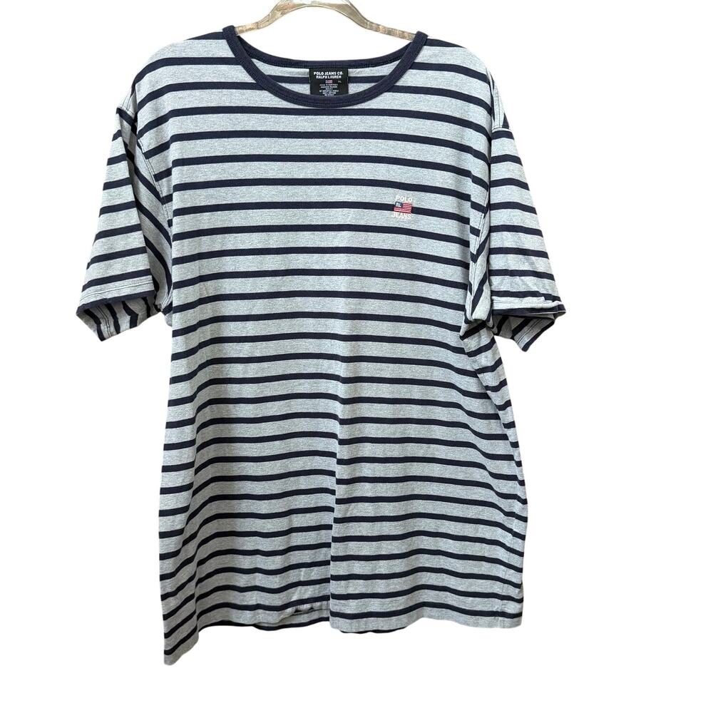 Vintage Polo Jeans Co Ralph Lauren Striped Mens Tee Size XL T-Shirt 90s Casual
